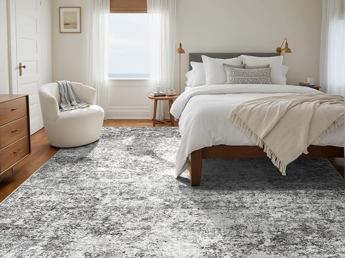 LOVORAL Area Rugs for Living Room: 5x7 Washable Neutral Abstract Rug for Bedroom Large Soft Modern Dining Room Rugs Indoor Floor Low Pile Carpet for Home Office Nursery - Grey