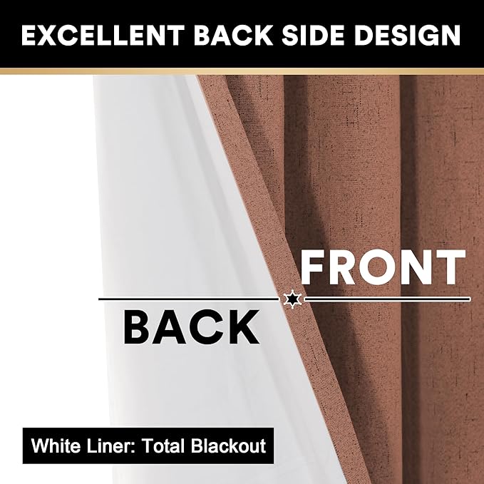 PrinceDeco 100% Blackout Curtains 108 Inches Long 2 Panels Set Full Black Out Curtain Thermal Insulated with White Liner Anti-Rust Grommet Curtains & Drapes Luxury Decor for Living Room,Washed Spice