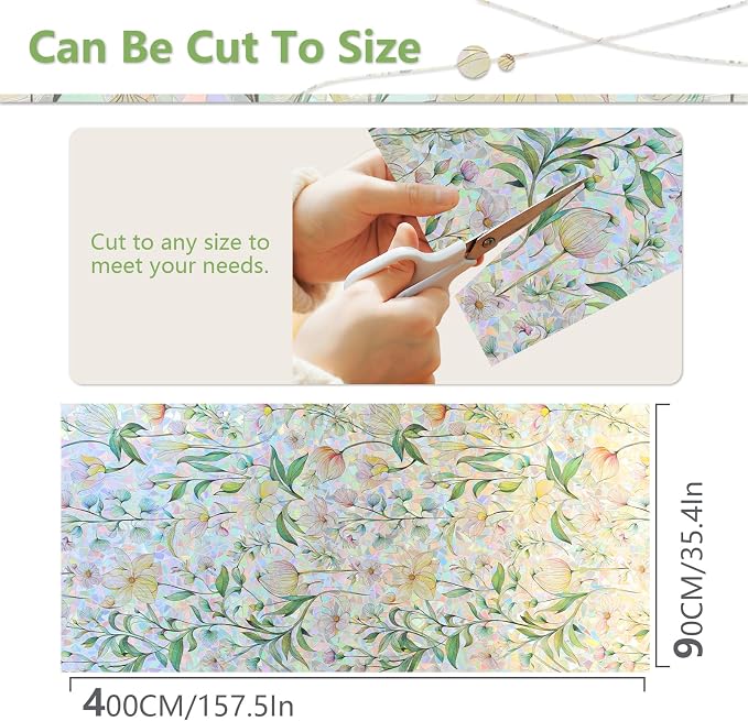 FINNEZ Window Privacy Film Stain Glass Film Flowers Rainbow Window Film Window Clings Non-Adhesive Reusable Decorative for Home（Forest Rainbow，35.4 Inch x 13.1 Feet）