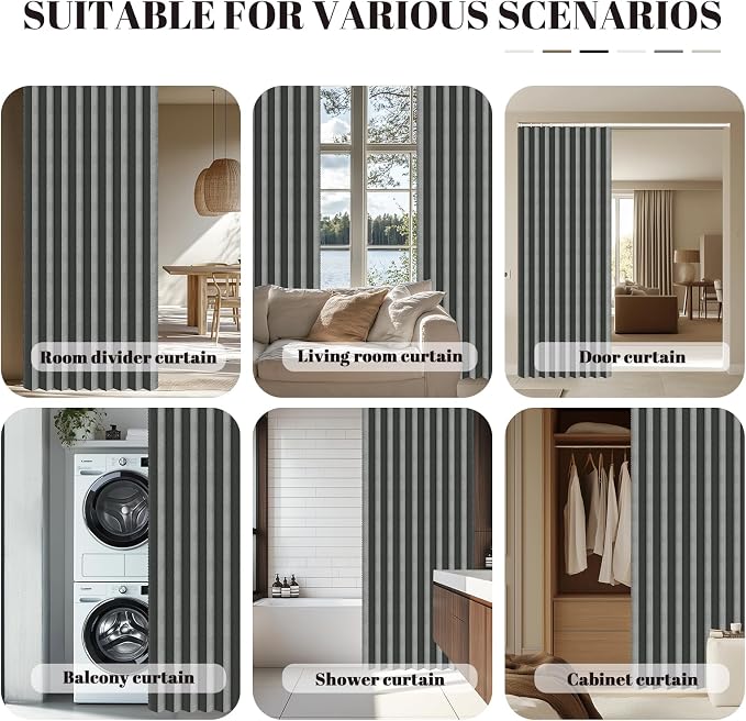 AJAZZ Blackout Accordion Door Invisible Folding Accordion Doors Interior Magnetic Door Curtain for Bedroom Living Room Doorway Curtain Sets Included Rod (1 Pack, 43W x 78 L, Dark Grey)