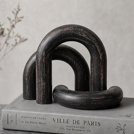 EOSAHR Pine Wooden Arch Decor Set for Home Decor - Wood Sculpture for Coffee Table, Entable & Bookshelf Decor - Decorative Objects for Floating Shelf Decor Items (Distressed Black)