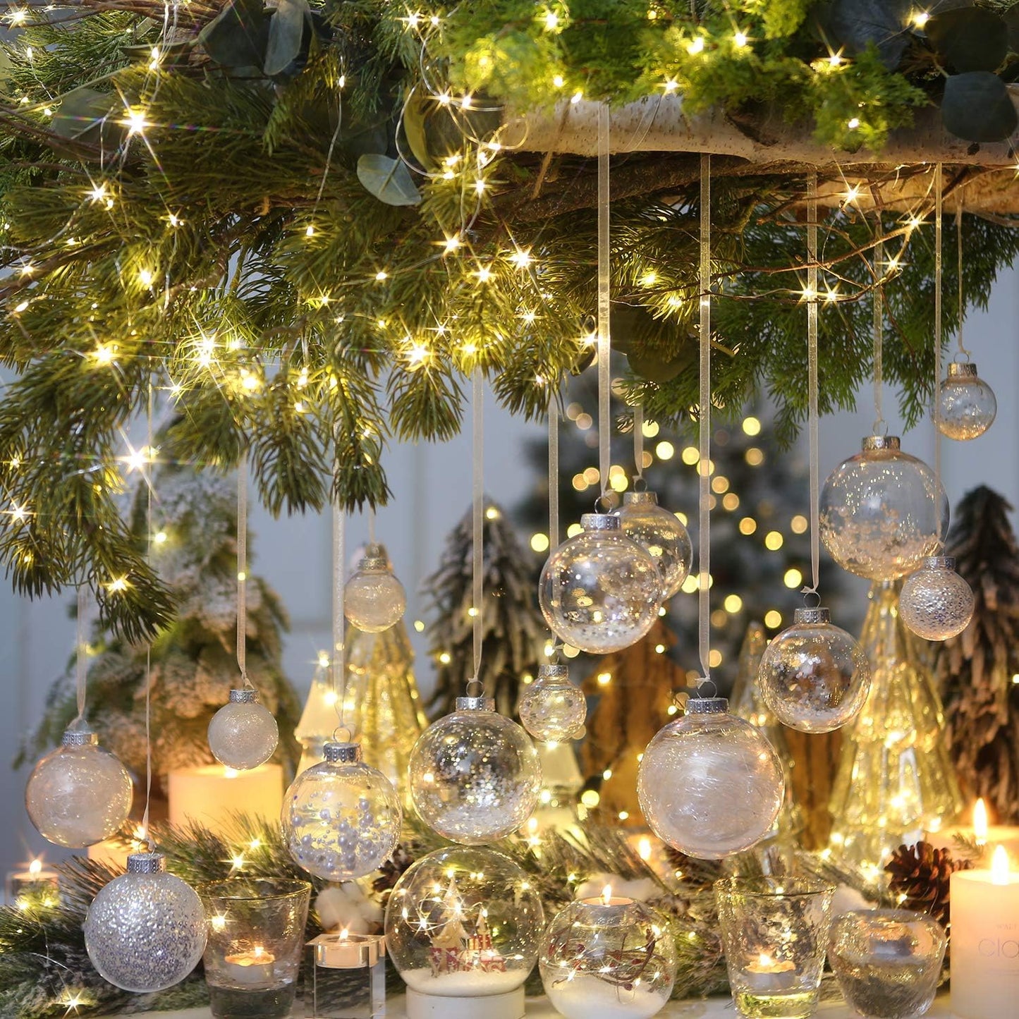 Sea Team Shatterproof Clear Plastic Christmas Ball Ornaments Decorative Xmas Balls Baubles Set with Stuffed Delicate Decorations (50 mm/1.97"/30-Pack, White)