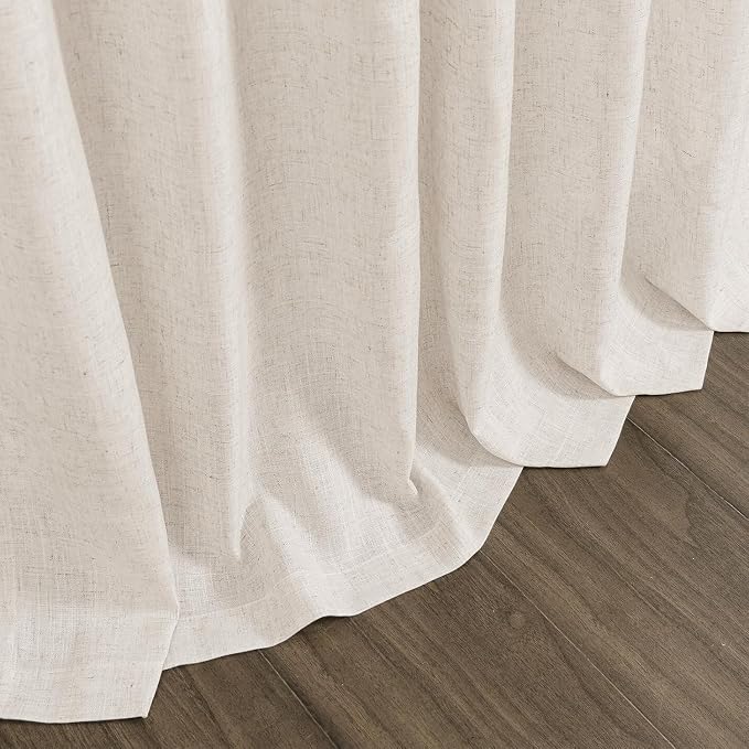 Nanspring Beige Linen Curtains 90 Inches Long for Living Room Back Tab and Rod Pocket Semi Sheer Privacy Curtains Farmhouse Linen Cotton Textured Curtain for Bedroom 70x90,2 Panel