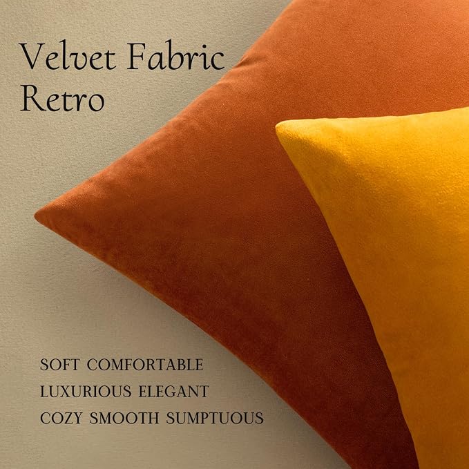 MIULEE Pack of 2 Rust Pillow Covers 20x20 Inch Fall Decorative Velvet Throw Pillow Covers Modern Soft Couch Throw Pillows Farmhouse Home Decor for Sofa Bedroom Living Room