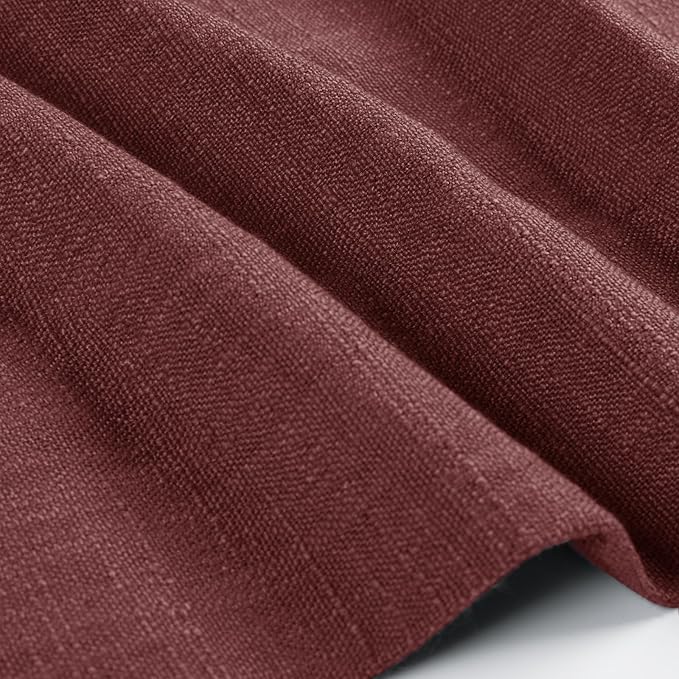 TWOPAGES 26" W x 24" L Linen Blend Cafe Curtains for Kitchen Window, Light Filtering Pinch Pleated Tier Curtains, Modern Farmhouse Half Window Curtains for Bathroom, Cinnabar, 2 Panels