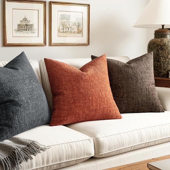 MIULEE Decorative Throw Pillow Covers 18x18 Pack of 2 Dark Grey Couch Pillow Covers Soft Cozy Textured Chenille Pillowcases for Home Decor Sofa Living Room Cushion Bedroom