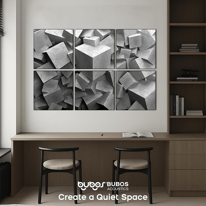 BUBOS 6 Pack Acoustic Wall Panels - High-Density Polyester Sound Absorbing Panels, Decorative Print Treatment for Recording Studio & Home Office, Peel and Stick, 23.6" x 23.6"