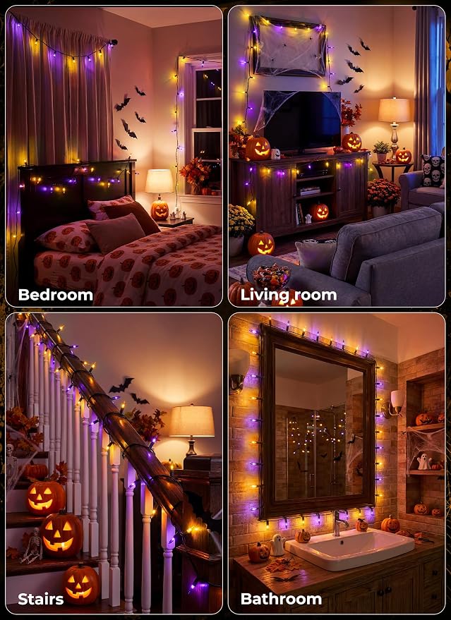 Minetom Halloween String Lights Orange & Purple 100 Count 20 Feet Incandescent Bulb Mini Lights for Indoor Outdoor Garland Party Festival Haunted House Decoration