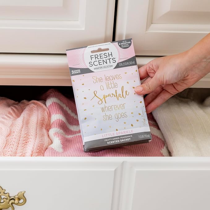 Fresh Scents Scented Sachets | A Little Sparkle| Home Fragrance | Long Lasting (Up to 6 Months) | Air Freshener for Closets, Drawers, & Cars | 6 Pack