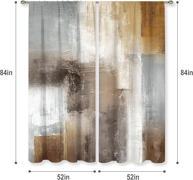 MESHELLY Grey Brown Curtains 52Wx84H Inch Rod Pocket Abstract Vintage Rust Tan Beige Modern Oil Painting Contemporary Bedroom Window Drapes Neutral Earth Tone Printed Living Room Window Treatment