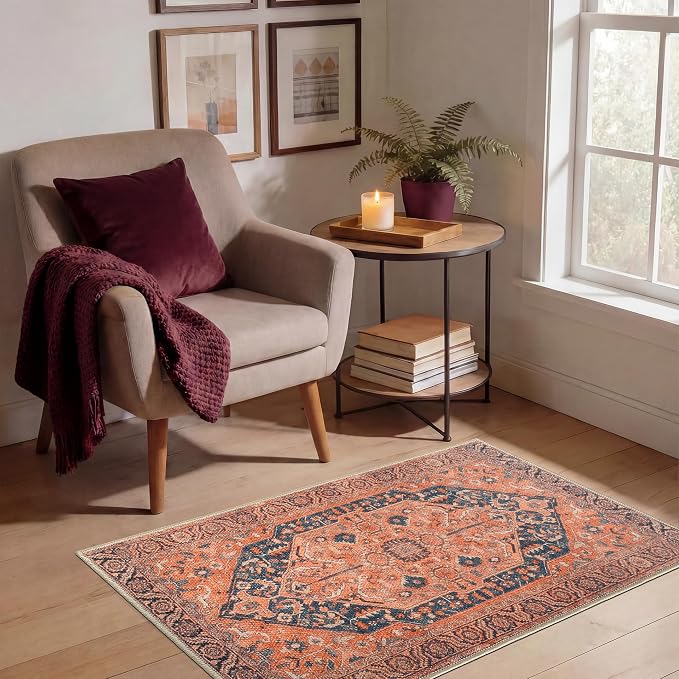 Keen Home Design 2x3 Rug - Machine Washable Entry Rug with Non-Slip Backing, Ideal for Enteryway, Kitchen, Bathroom, Laundry Room - Vintage, Easy Clean, Durable, Low Pile Rug - (2' x 3')