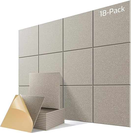 18 Pack Acoustic Panels for Walls, 12" x 12" x 0.4" High Density Self-Adhesive Soundproof Wall Panels, Sound Absorbing Foam Panels for Home & Office Studio (Camel)