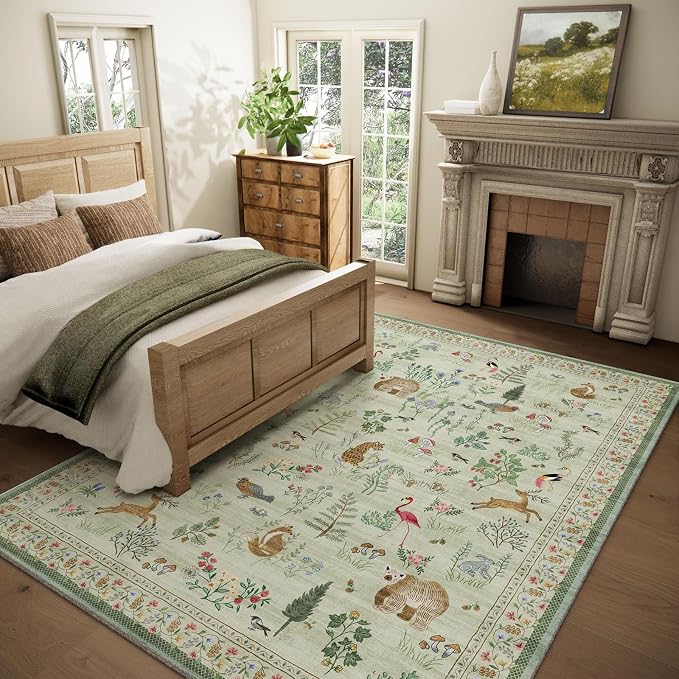 8x10 Area Rugs for Living Room: Washable Bedroom Rug Vintage Rugs Stain Resistant Non Slip Low Pile Soft Lightweight Carpet for Kitchen Dining Room Farmhouse Entryway Nursery Kids Room Playroom