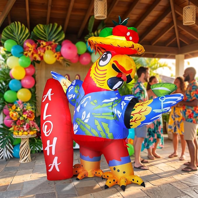 Leyndo 6.56x7.55ft Inflatable Parrot Decorations Tiki Inflatable Flying Parrot with LED Lights Aloha Jungle Animals Luau Hawaiian Tropical Party Decorations for Indoor Outdoor Birthday Beach