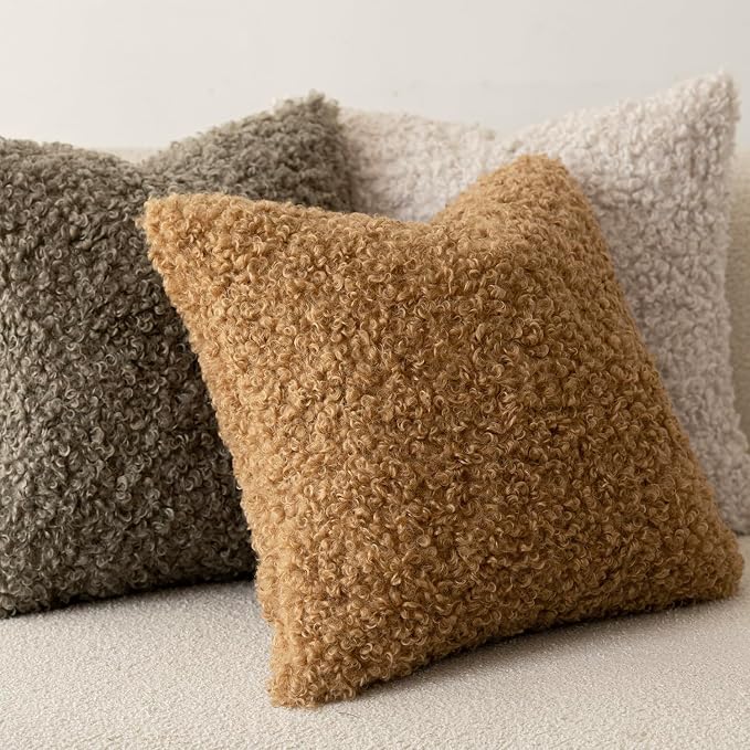 Foindtower 2 Pieces 16x16 Inch Bronze, Faux Fur Throw Pillow Cover Accent Sherpa Pillow Fuzzy Soft Pillowcases Sheepskin Decorative Fleece Cushion Case for Bed Couch Living Room