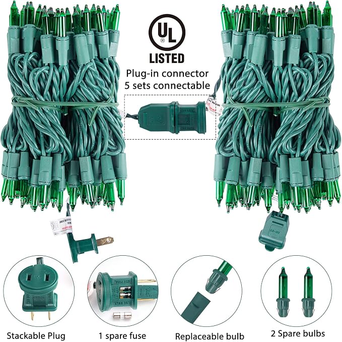 Minetom St. Patrick's Day Mini String Lights, 100 Count 27 Feet Detachable Incandescent Bulb Waterproof Green Fairy Lights Plug in for Indoor Outdoor Party Patio Christmas Decoration, Green Wire