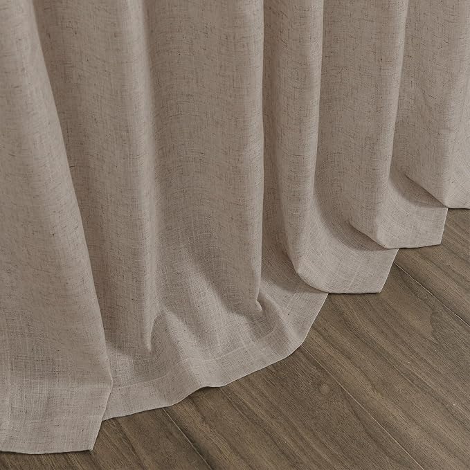 Ecru Linen Curtains 132 Inch Length for Living Room Light Filtering Semi Sheer Curtain Back Tab Rustic Farmhouse Decor Burlap Elegant Drapes Floor to Ceiling High Window for Bedroom 52x132, 2 Panels