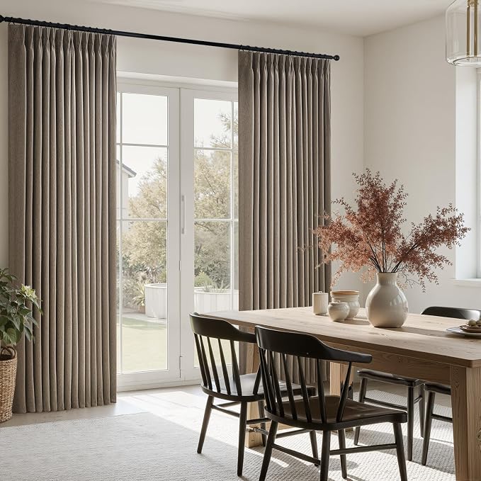 Pinch Pleated Curtains 90 Inches Long 1 Panels Set,Natural Cream Semi Sheer Cotton Blend Fabric Aesthetic Advanced Curtain Drapes for Living Room Bedroom,60x90 inch Length
