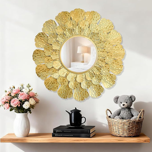 Round Gold Mirror ，33.5" Large Sunburst Mirror with Metal Frame, Wall Decor Mirrors for Hallway,Bedroom, Living Room
