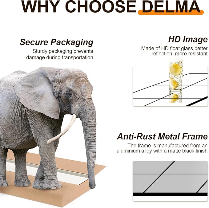 Delma Wall Mirror, 36"X24" Window Pane Mirror for Living Room Decor, Decorative Wall Art, Large Mirror for Bedroom, Hallway