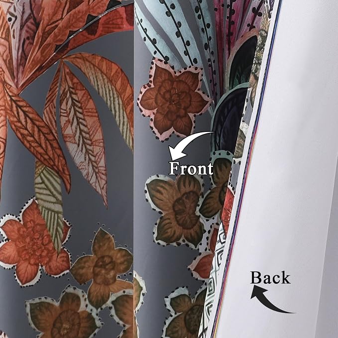 Estelar Textiler Grey Blackout Curtains 102 inch Long 2 Panels, Leaf and Petal Pattern Grommet Drapes for Bedroom Living Room,Window Treatment Decor Colorful Maple Leaves Designs Nature Print,52Wx102L