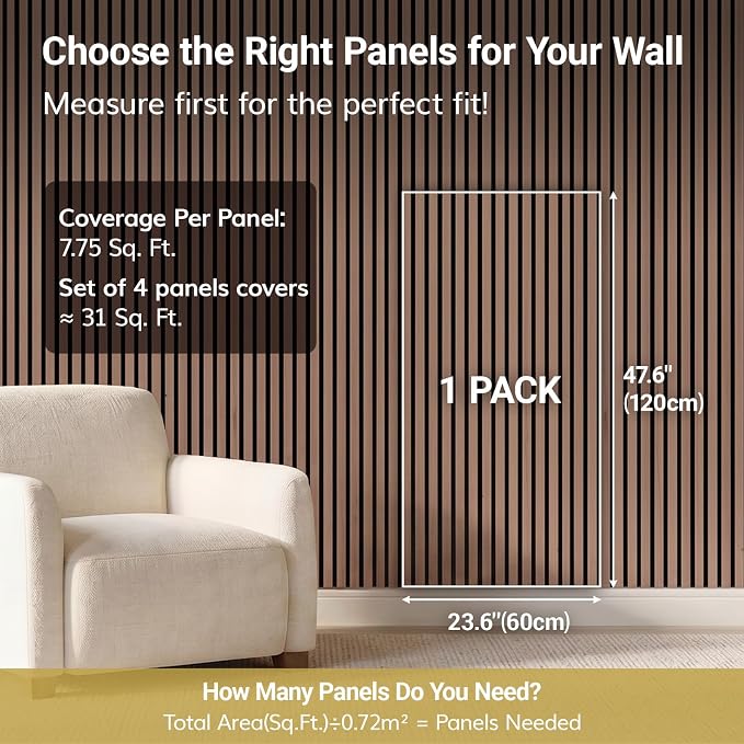 TONOR Wood Wall Panels for Interior Wall Decor, 4 Pack 47.2" x 23.6"(31ft²) Wood Slat Acoustic Panels, Soundproof Wall Panels for Noise Cancelling and Decoration, Living Room, Bedroom, Office, Gray