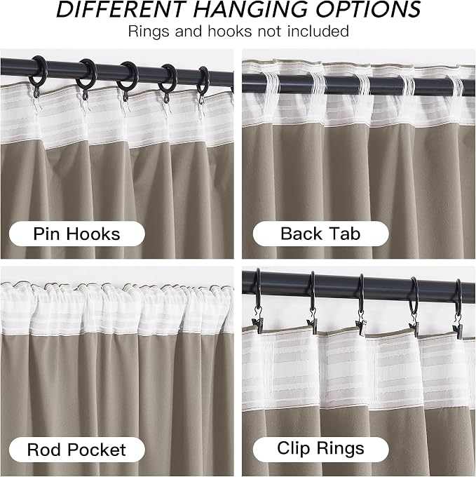 RYB HOME Taupe Velvet Curtains with Hook Tape, Back Tab Thermal Insulated Privacy Protect Decorative Drapes for Bedroom Home Office, W 52 x L 90 inches, 2 Panels Set