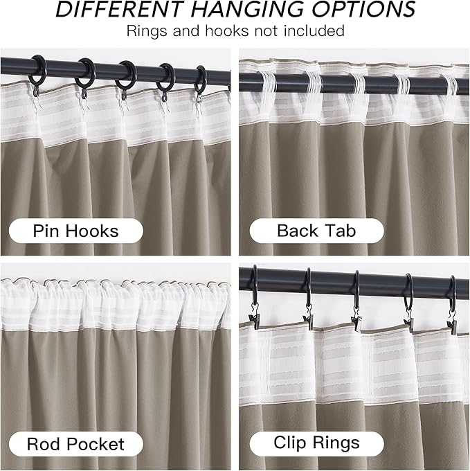 RYB HOME Taupe Velvet Curtains 102 inches with Hook Belt, Soft Fabric Room Darkening Thermal Insulated Luxurious Home Decor Curtains for Living Room Bedroom, W 52" x L 102", 2 Panels Set