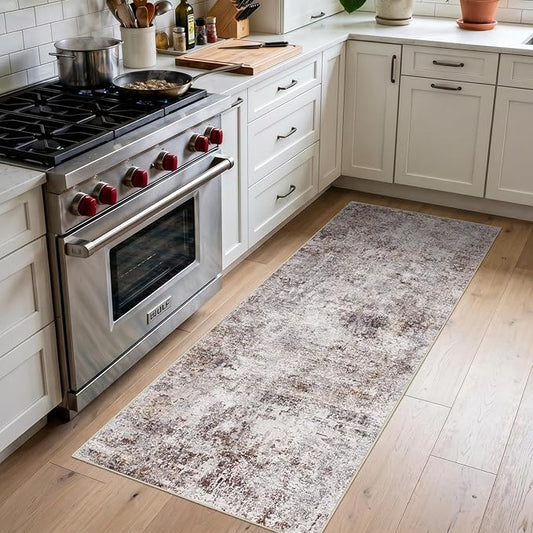 2x5 Washable Kitchen Runner Rug – Abstract Non-Slip Mat with Rubber Backing Indoor Modern Runner Rugs Low-Pile Soft Carpet for Hallway, Bedroom, Entryway, Hardwood (Brick Gray, 2x5)