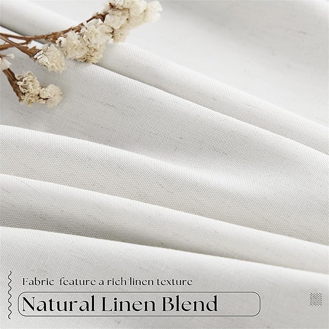 Extra Long 100% Blackout Linen Curtains 120 Inches Long for Living Room Bedroom Large Window Pinch Pleated with Hooks Rings Back Tab Thermal Insulated Light Blocking Boho Track Curtains Birch Ivory