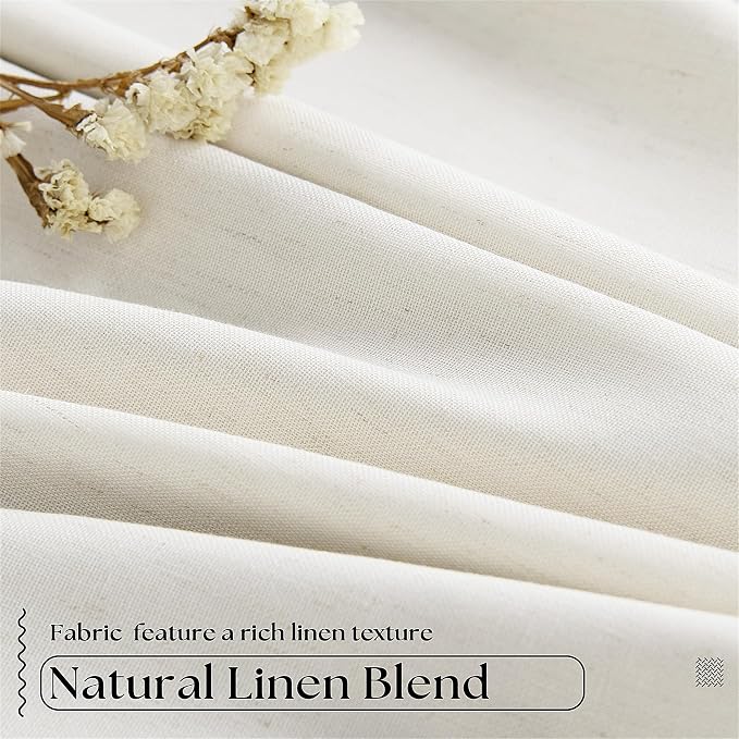 Cream Short Linen Curtains for Small Window 2 Panel Set Kitchen Curtains 45 Inch Length Pinch Pleated Back Tab 100% Blackout Natural Linen Room Darkening Thermal Insulated Drapes for Cafe Bathroom