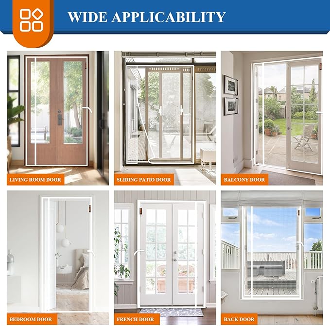 MAGZO Magnetic Screen Door, Fits 36'' x 80'' Door(Mesh Size 38'' x 81''), Left Right Side Opening, Scratch-Proof Polyester, Pet&Kids Friendly, Keep Annoying Creatures Out, Enjoy Sunshine, White