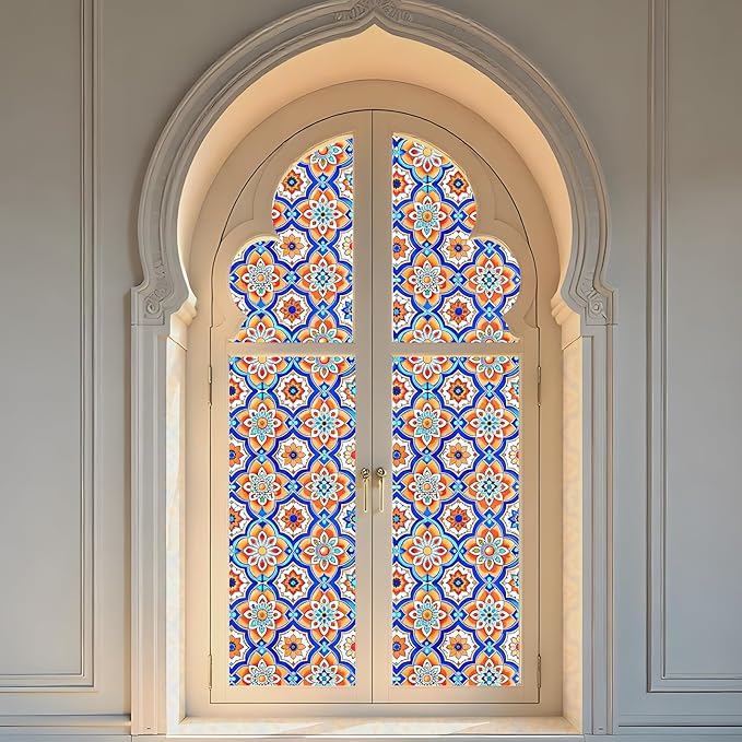 SOMWISE Frosted Glass Window Privacy Film with Tools, Heat Blocking, Anti-UV, Anti-Glare, Static Cling, Decor for Home Bathroom Door, Renter Friendly, Removable, Reusable, Blue 17.5Inchx78.5Inch