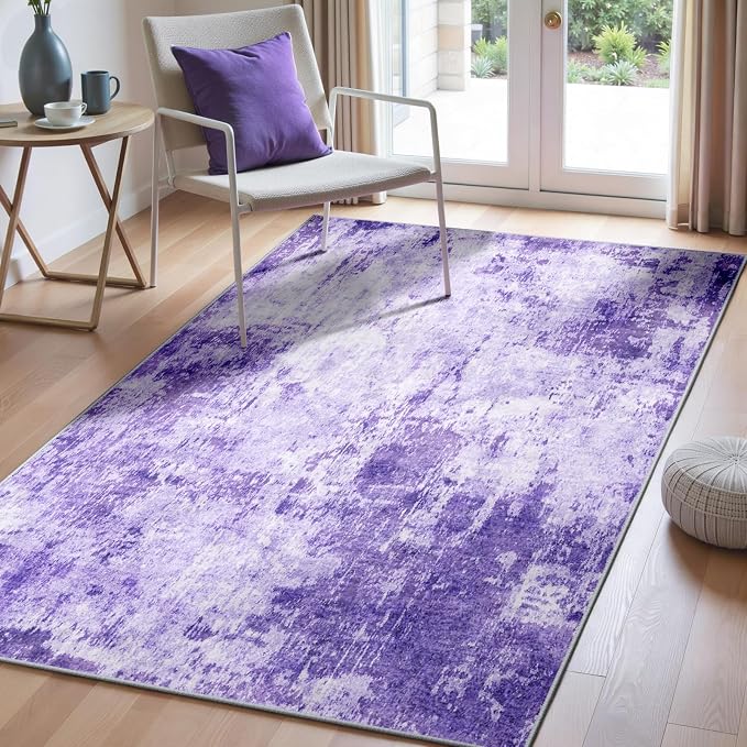 RELEANY Washable Area Rugs 3'x5' Non-Slip Modern Abstract Soft for Living Room Entryway Bedroom Kitchen, Print Pattern, Purple Gray Pink White