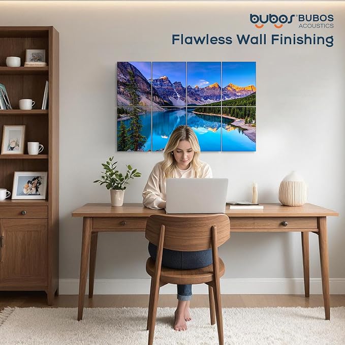 BUBOS 8 Pack Acoustic Wall Panels - High-Density Polyester Sound Absorbing Panels, Decorative Print Treatment for Recording Studio & Home Office, Peel and Stick, 16" x 12"