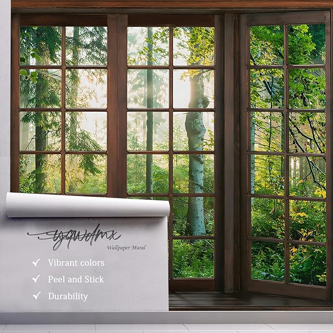 YQWDMX - 3D Green Forest Peel and Stick Wallpaper Window Mural for Bedroom ZY06 M