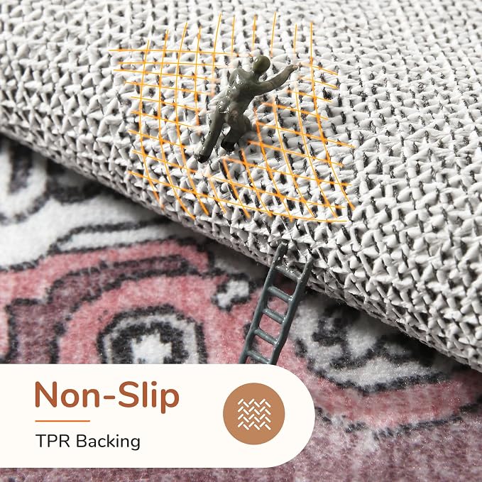 OPPODREAM Soft 8x10 Area Rugs, Washable Rugs 8x10 with Non Slip Backing, Faux Cashmere Low-Pile 8 x 10 Carpet, Pink & Cream