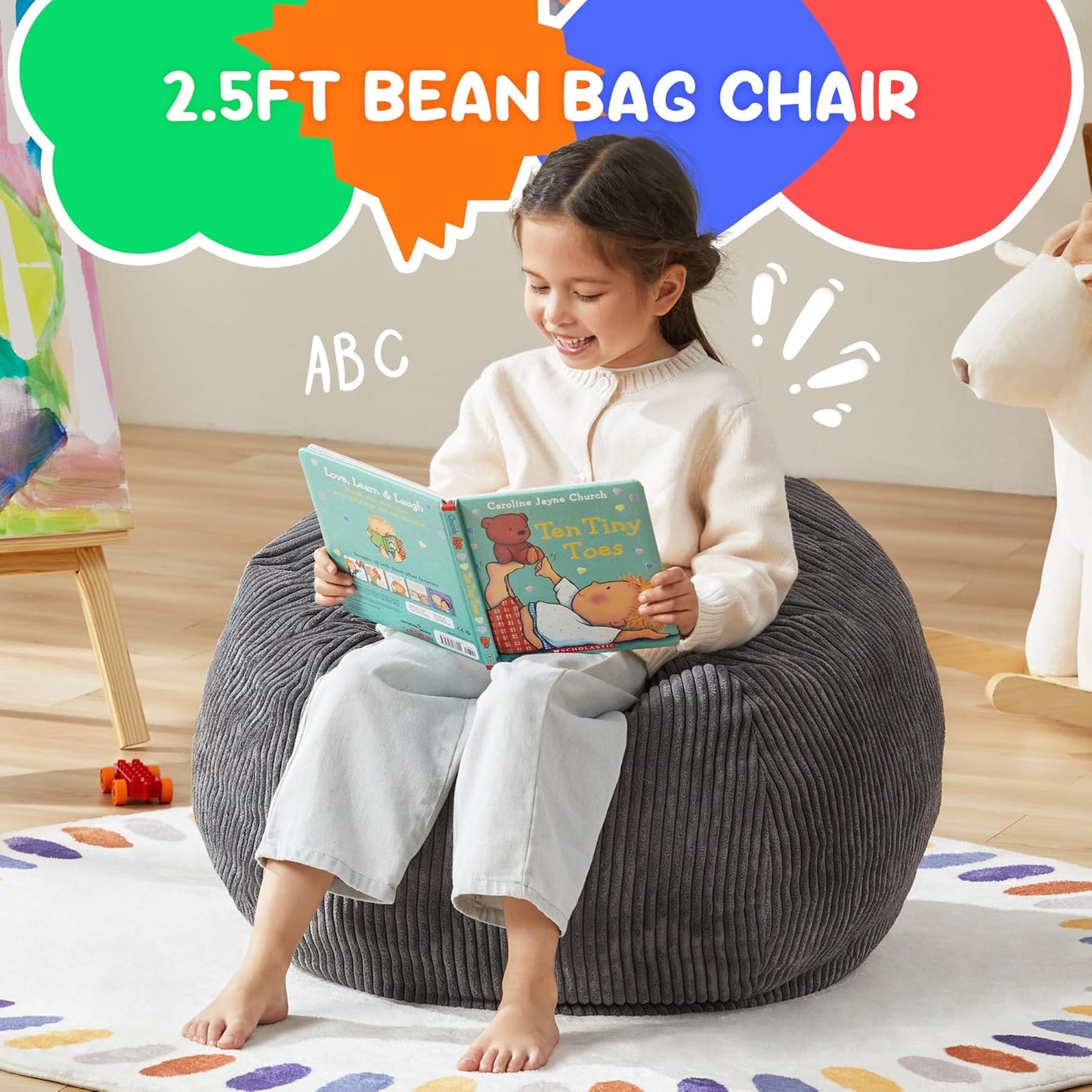 Hobestluk 2.5FT Bean Bag Chair Beanbags Small Bean Bag Chair with Filler Included Teardrop Bean Bag with Removable Cover for Bedroom Living Room (Small, Grey)