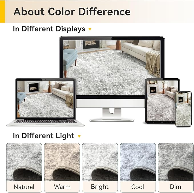 RELEANY Washable Area Rugs 3'x5' Non-Slip Modern Abstract Soft for Living Room Entryway Bedroom Kitchen, Print Pattern, Gray White Grey