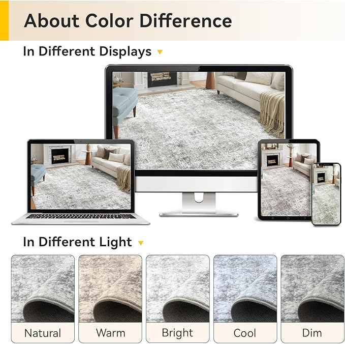 RELEANY Washable Area Rugs 8ft Non-Slip Modern Abstract Soft for Living Room Entryway Bedroom Kitchen, Print Pattern, Gray White Grey