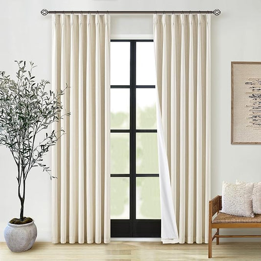 100% Black Out Curtains 80 Inch Length 2 Panels Pinch Pleated Back Tab Cream Beige Heat Blocking Window Boho Farmhouse Living Room Darkening Curtains Neutral Linen Blackout Drapes for Bedroom