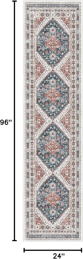 Madane Runner Rug 2x8, Washable Hallway Runner Rugs, Non-Slip Low-Pile Soft Kitchen Rug Runner Laundry Room Rug, Vintage Throw Entry Foyer Mat for Entrance Living Room (Navy Blue, 2 x 8)