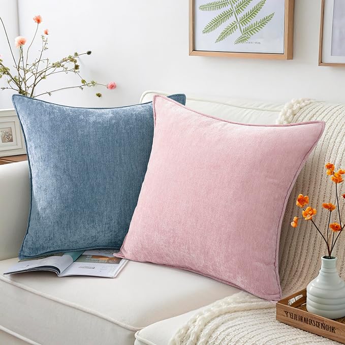 decorUhome Fall Couch Throw Pillow Covers 12x20 Set of 2, Decorative Soft Velvet Modern Cozy Chenille Lumbar Pillow Cases with Elegant Design for Sofa Bed Living Room Home Decor, Blue Grey