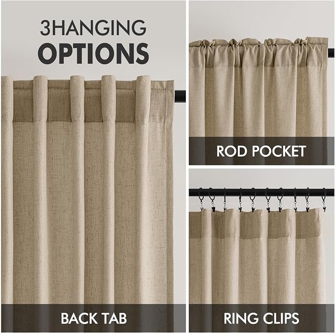 MIULEE Non-See-Through Privacy Linen Curtains 2 Panels, Light Filtering Window Curtains Farn House Textured Back Tab Semi Sheer Drapes for Bedroom Living Room, 52 x 108 Inches Long, Copper Brown