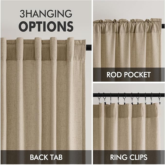MIULEE Non-See-Through Privacy Linen Curtains 2 Panels, Light Filtering Window Curtains Farn House Textured Back Tab Semi Sheer Drapes for Bedroom Living Room, 52 x 90 Inches Long, Copper Brown