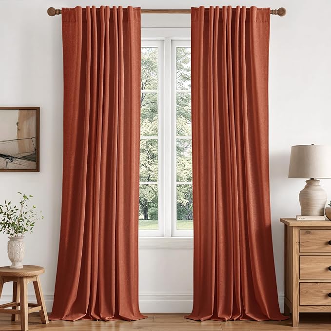 MIULEE 100% Blackout Linen Curtains for Bedroom 96 inches Long, Thermal Insulated Room Darkening Black Out Drapes for Living Room, Back Tab Rod Pocket, 2 Panels Set, 40 Wide x 96 Length, Terracotta