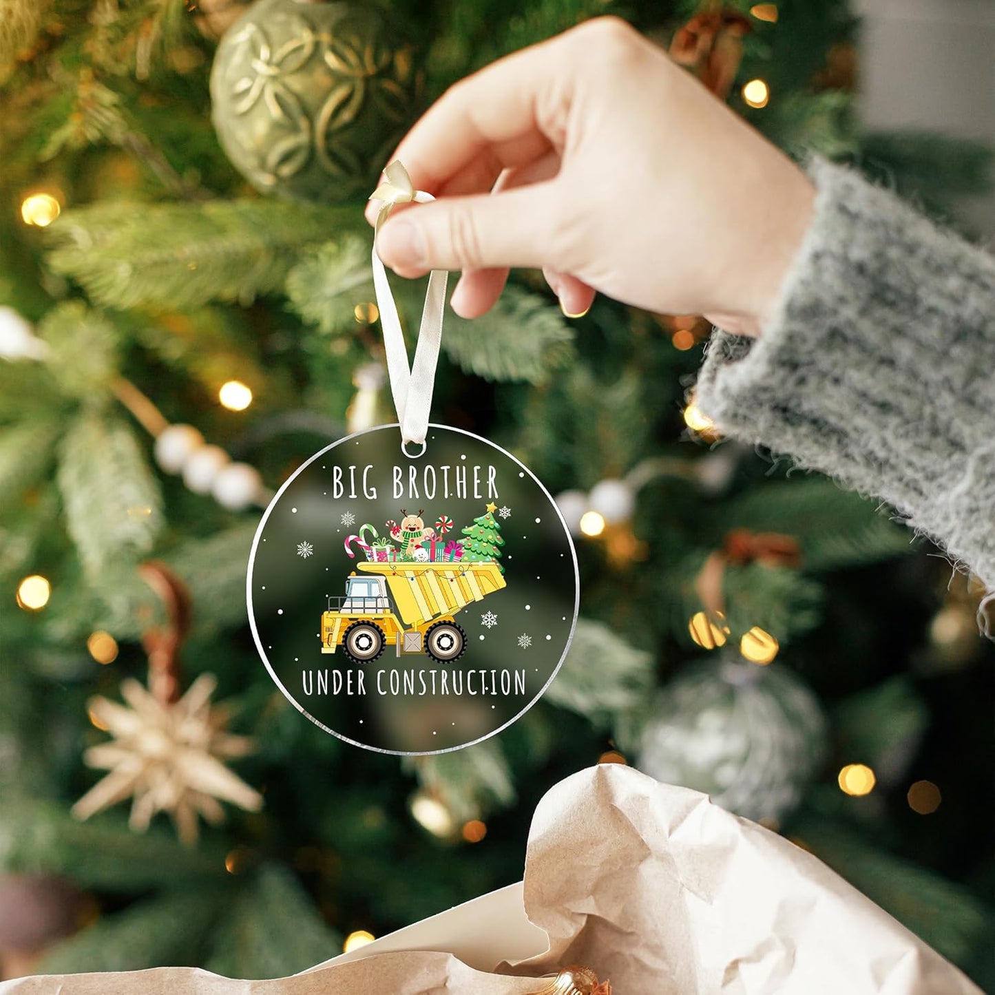 Big Brother Christmas Ornament 2024 - Brother Christmas Ornament - Construction Ornaments - Pregnancy Announcement for Big Brothers, Brothers to Be - Acrylic Ornaments