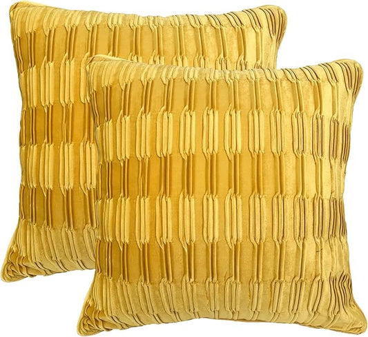 18x18 Inch Soft Velvet Throw Pillow Covers Set of 2 Soft Decorative Cushion Cases with Texture for Sofa Couch Bed Living Room (Bright Yellow)