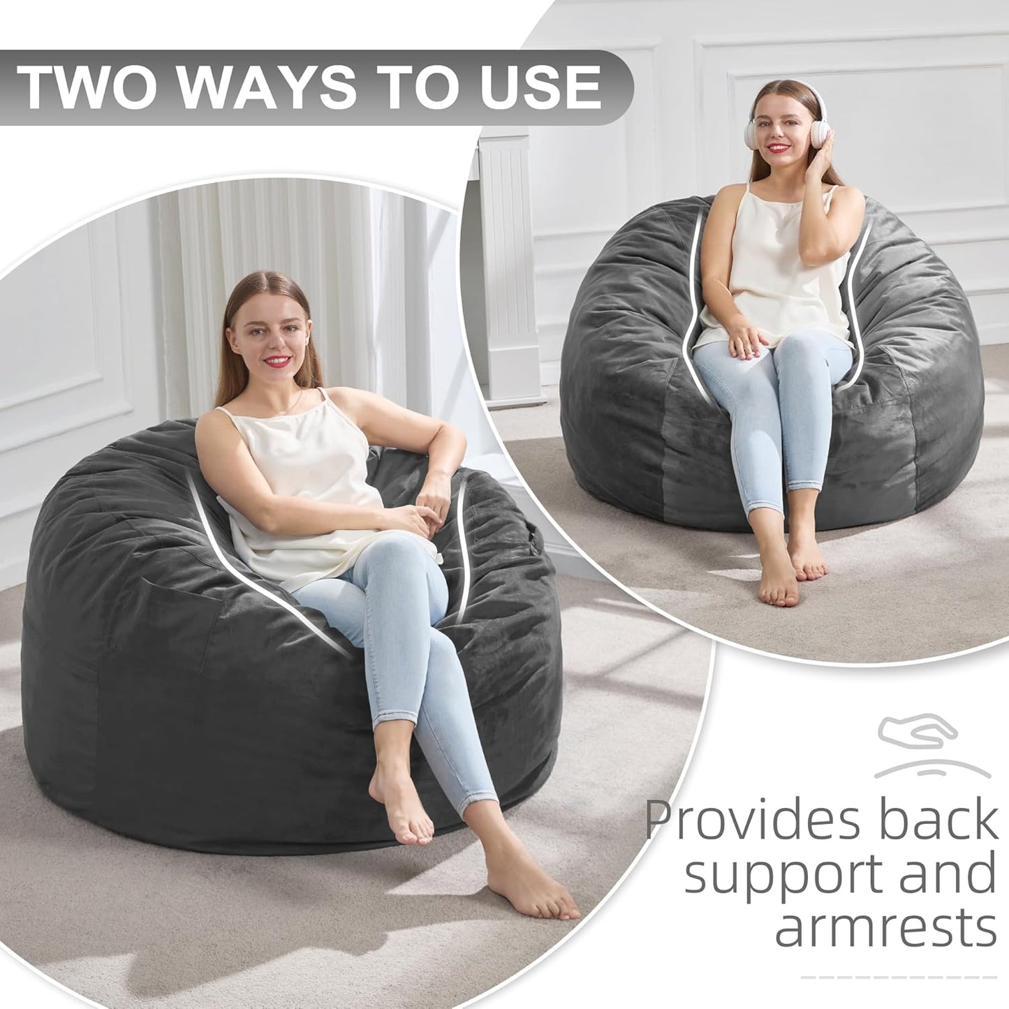 Hobestluk 3FT Bean Bag Chair Giant Bean Bag Chairs for Adults Large Bean Chairs with Removable Cover, Beanbag Chair with Filler, Adult Bean Bag Chairs for Living Room, Bedroom