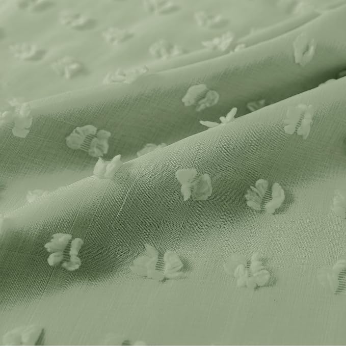 Lino Rosa Back Tab Pom Pom Sage Green Curtains for Girls Room Bedroom Bathroom Nursery Curtains Double Layer 34x45 Inch Length